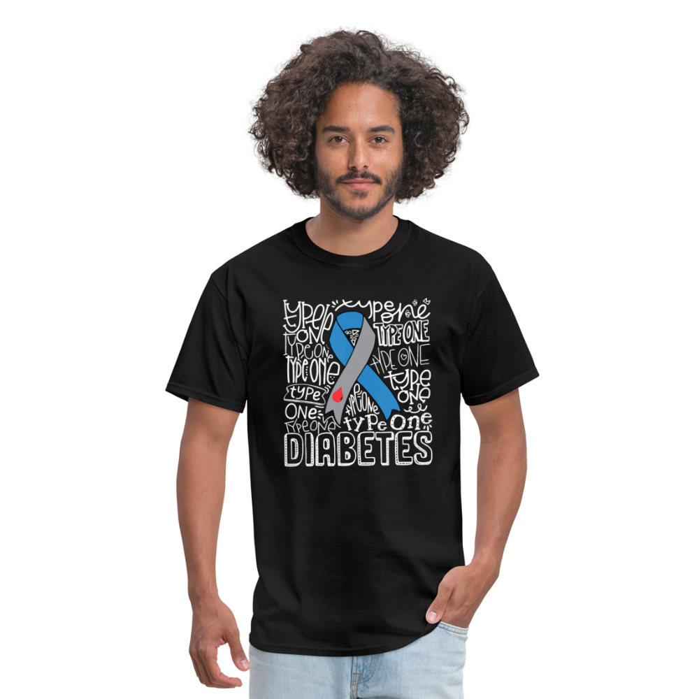Diabetes Awareness Ribbon Word Art Artwork Unisex Softyle T-Shirt - black
