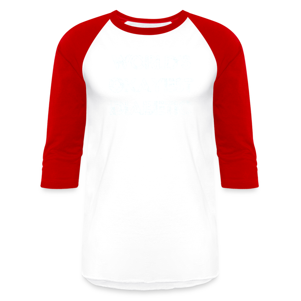 Worlds Okayest Diabetic Humor Premium Softstyle Unisex Raglan Baseball T-Shirt - white/red