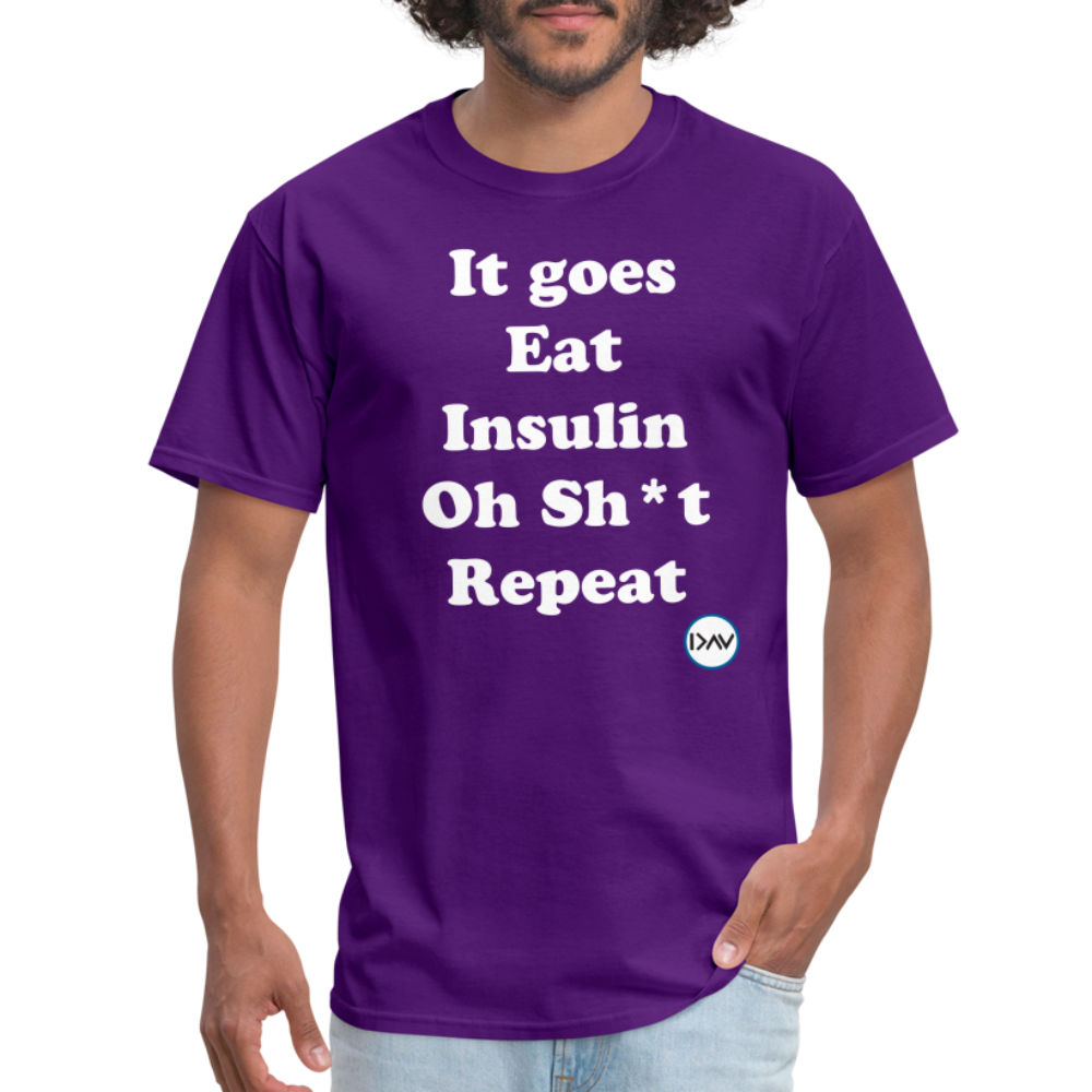 It goes Eat Insulin Oh Sh*t Repeat Parody Unisex Classic T-Shirt - purple