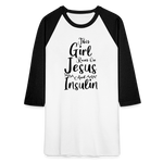 This Girl Runs On Jesus And Insulin Premium Raglan 3/4 Sleeve T-shirt - white/black