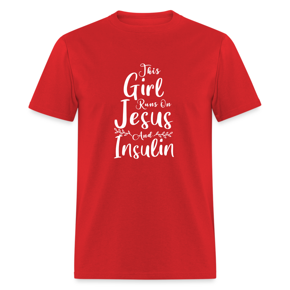 This Girl Runs On Jesus And Insulin Diabetes Awareness Unisex Classic T-Shirt - red