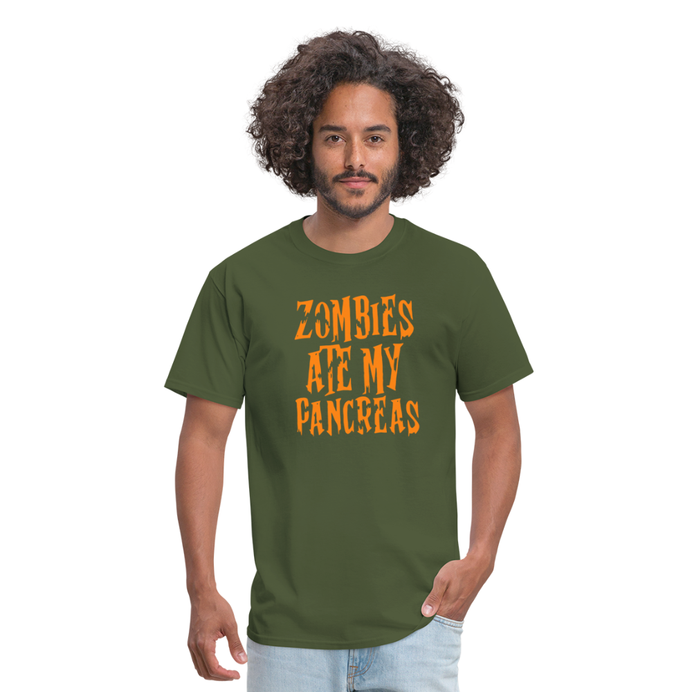 Zombies Ate My Pancreas Diabetic Humor Adult T-Shirt - military green