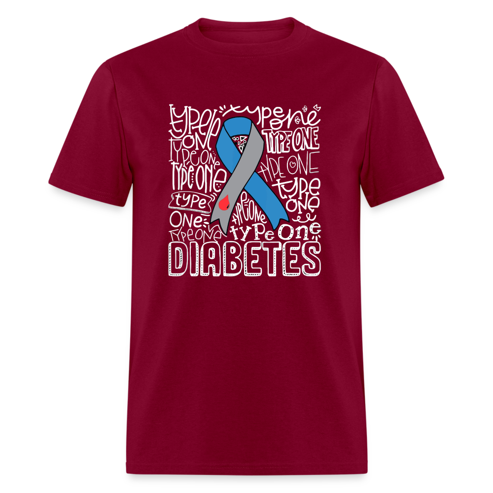 Diabetes Awareness Ribbon Word Art Artwork Unisex Softyle T-Shirt - burgundy