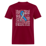 Diabetes Awareness Ribbon Word Art Artwork Unisex Softyle T-Shirt - burgundy