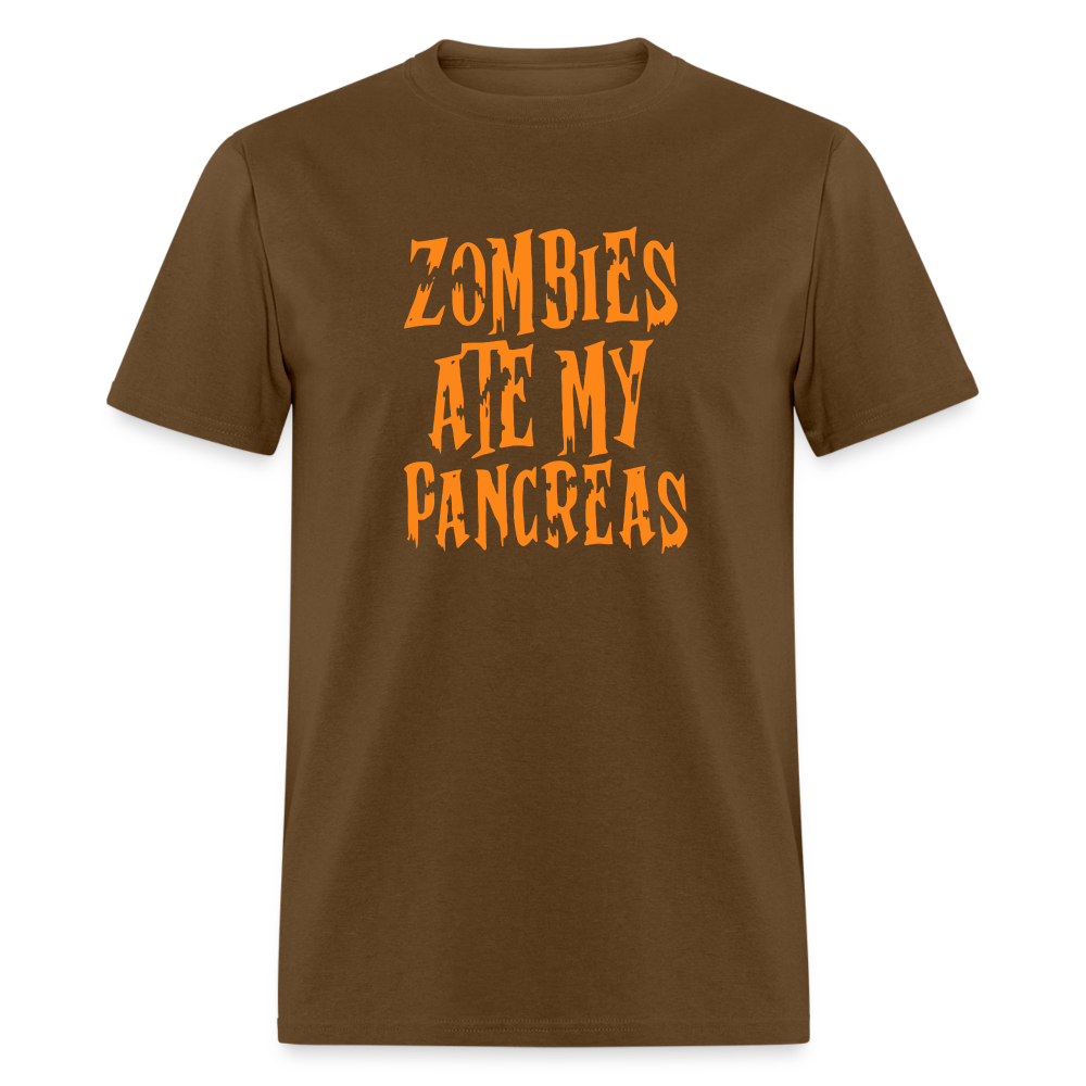 Zombies Ate My Pancreas Diabetic Humor Adult T-Shirt - brown