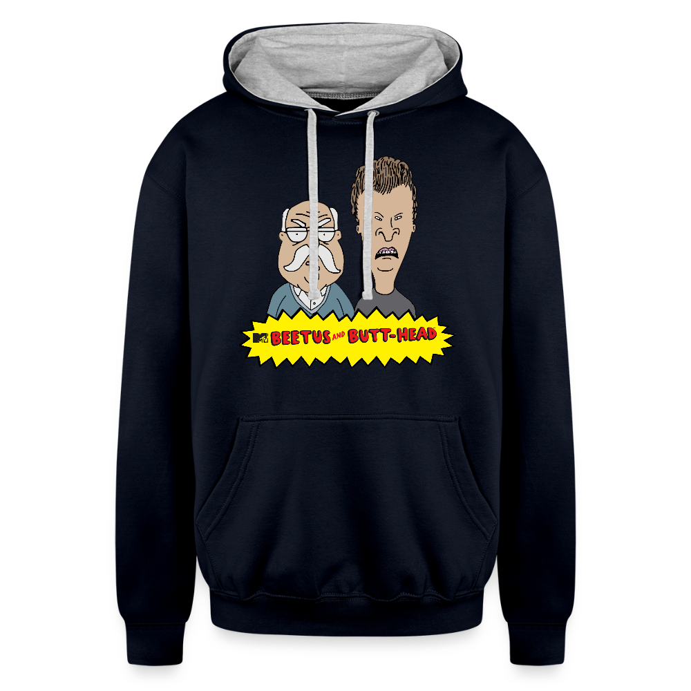 Beetus and Butthead "W. Brimley Mashup"  Premium Adult Hoodie - navy/heather gray