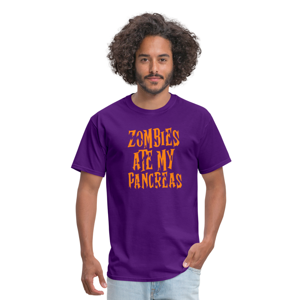 Zombies Ate My Pancreas Diabetic Humor Adult T-Shirt - purple