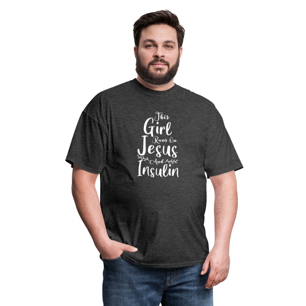 This Girl Runs On Jesus And Insulin Diabetes Awareness Unisex Classic T-Shirt - heather black