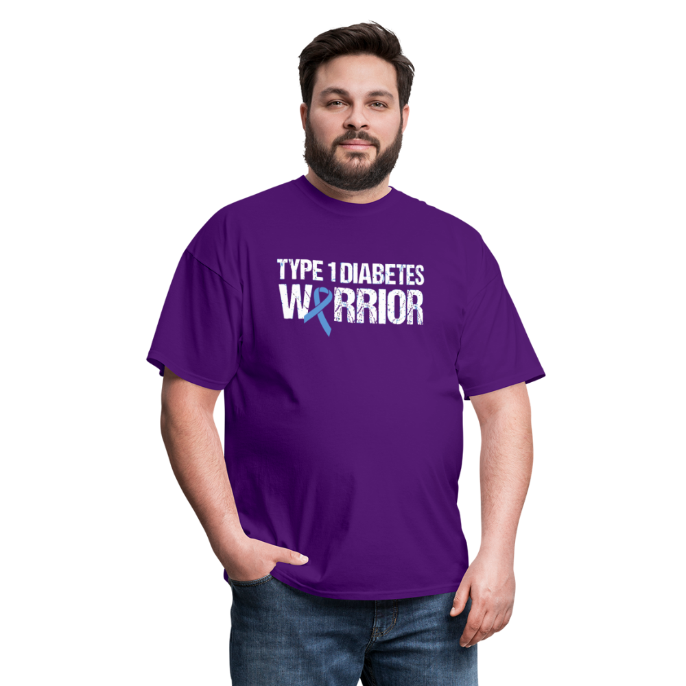 Type 1 Diabetes Warrior Blue Ribbon Pride T-Shirt - purple