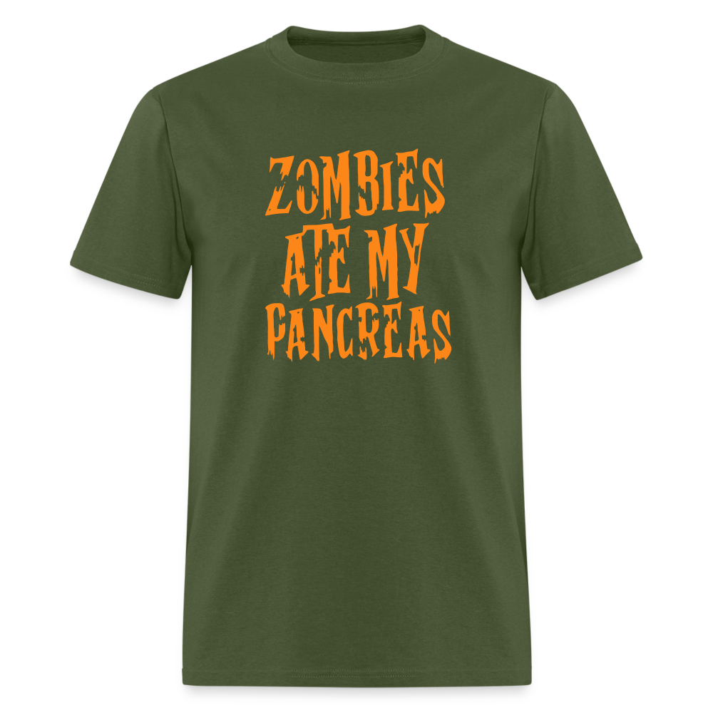 Zombies Ate My Pancreas Diabetic Humor Adult T-Shirt - military green