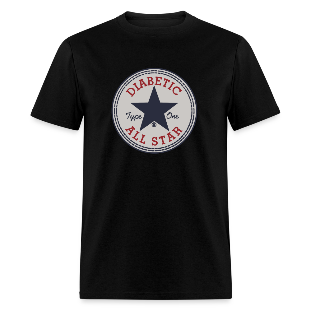 Type 1 All-Star Diabetic Morale Adult Unisex Ringspun Cotton T-Shirt - black