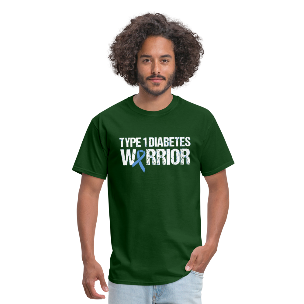 Type 1 Diabetes Warrior Blue Ribbon Pride T-Shirt - forest green