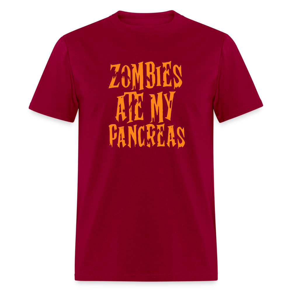 Zombies Ate My Pancreas Diabetic Humor Adult T-Shirt - dark red