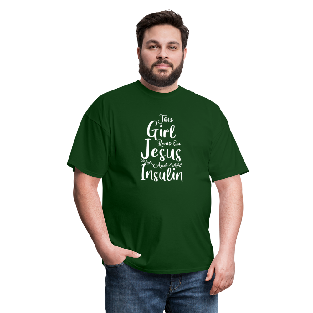 This Girl Runs On Jesus And Insulin Diabetes Awareness Unisex Classic T-Shirt - forest green