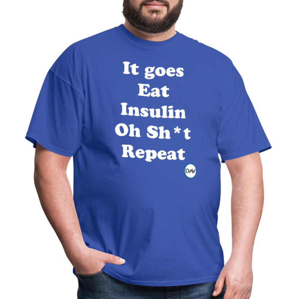 It goes Eat Insulin Oh Sh*t Repeat Parody Unisex Classic T-Shirt - royal blue