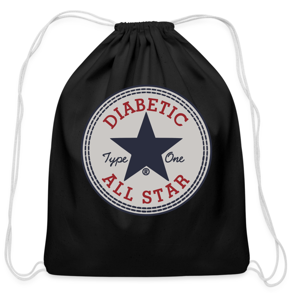 Diabetic Type One All Star Diabetic Supplies Storage Cotton Drawstring Bag - black