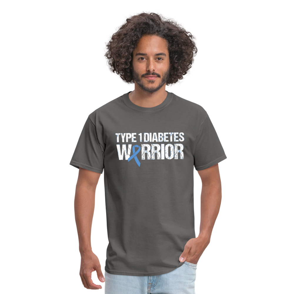 Type 1 Diabetes Warrior Blue Ribbon Pride T-Shirt - charcoal