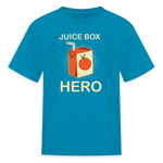 Juice Box Hero Type 1 diabetes awareness kids T-shirt in turquoise
