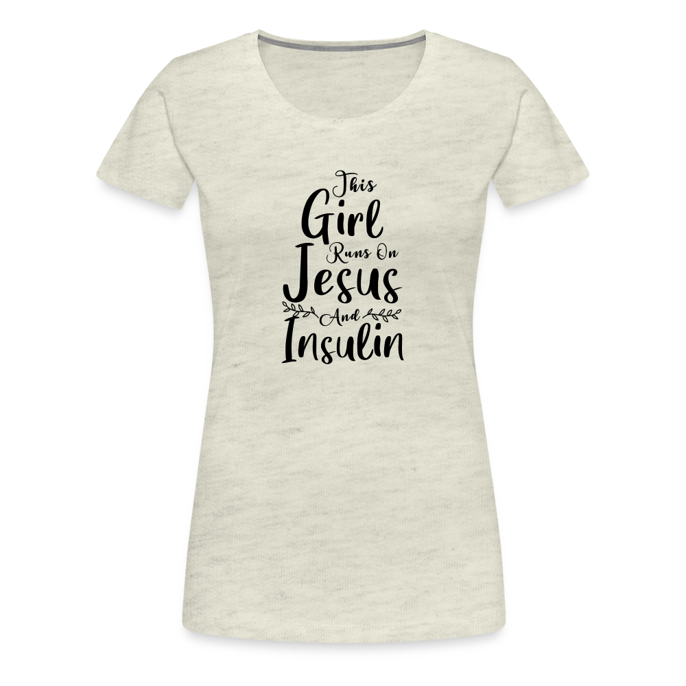 This Girl Runs On Jesus & Insulin Women’s Comfort T-Shirt - heather oatmeal