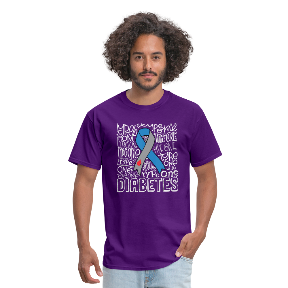 Diabetes Awareness Ribbon Word Art Artwork Unisex Softyle T-Shirt - purple