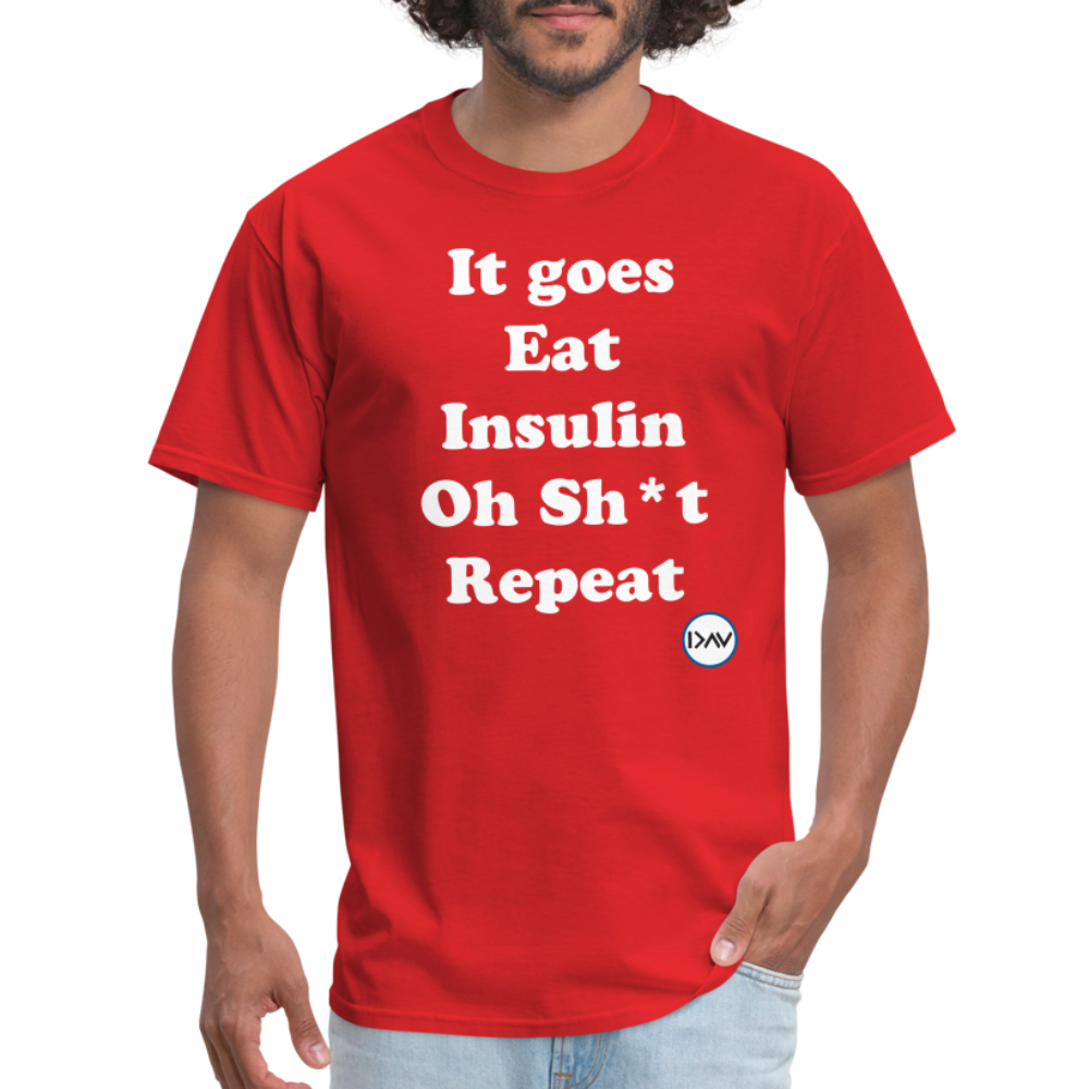 It goes Eat Insulin Oh Sh*t Repeat Parody Unisex Classic T-Shirt - red