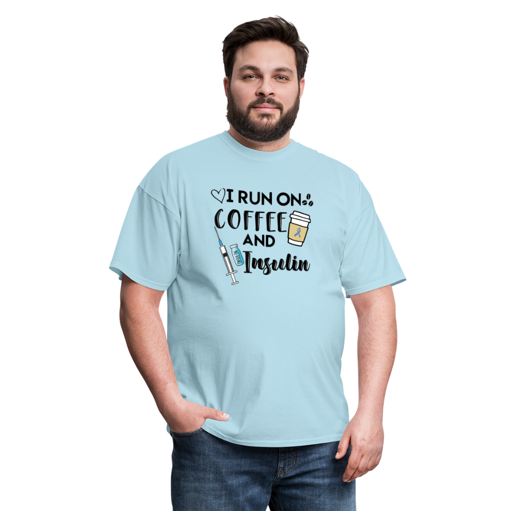 I Run On Coffee & Insulin Adult Unisex Softstyle T-Shirt - powder blue