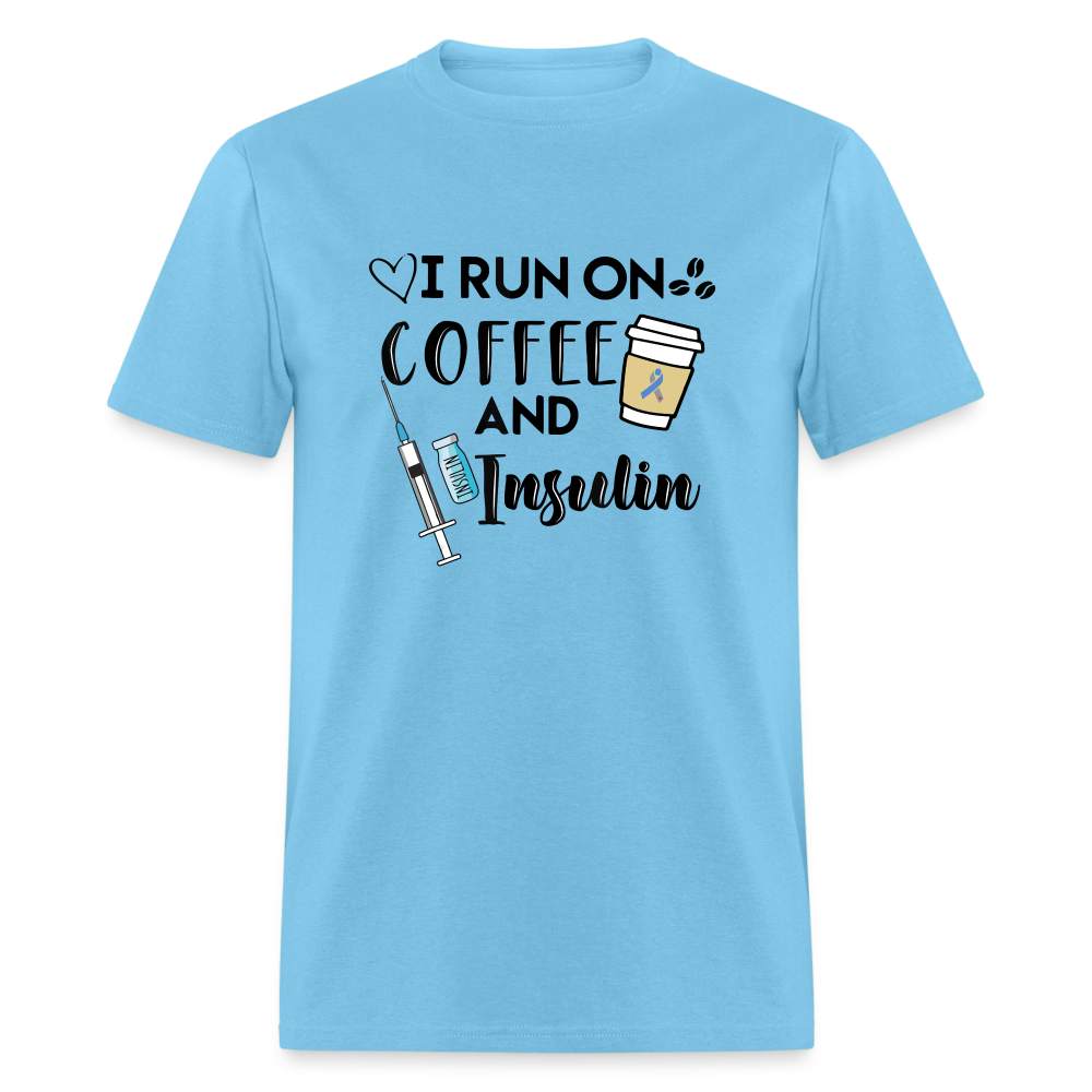 I Run On Coffee & Insulin Adult Unisex Softstyle T-Shirt - aquatic blue