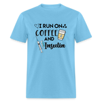 I Run On Coffee & Insulin Adult Unisex Softstyle T-Shirt - aquatic blue