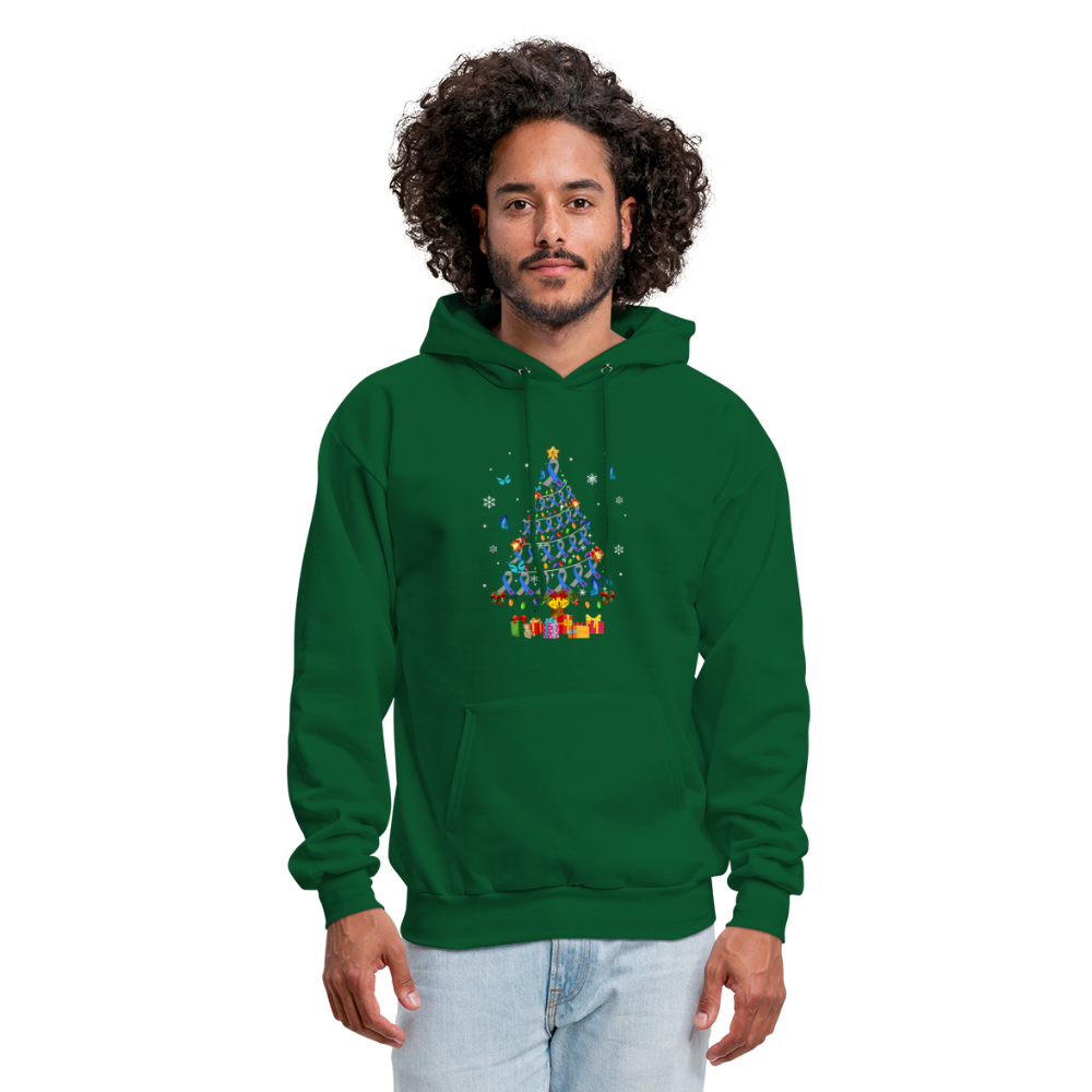 Diabetes Awareness Blue Ribbon Holiday Christmas Tree Sweater - forest green