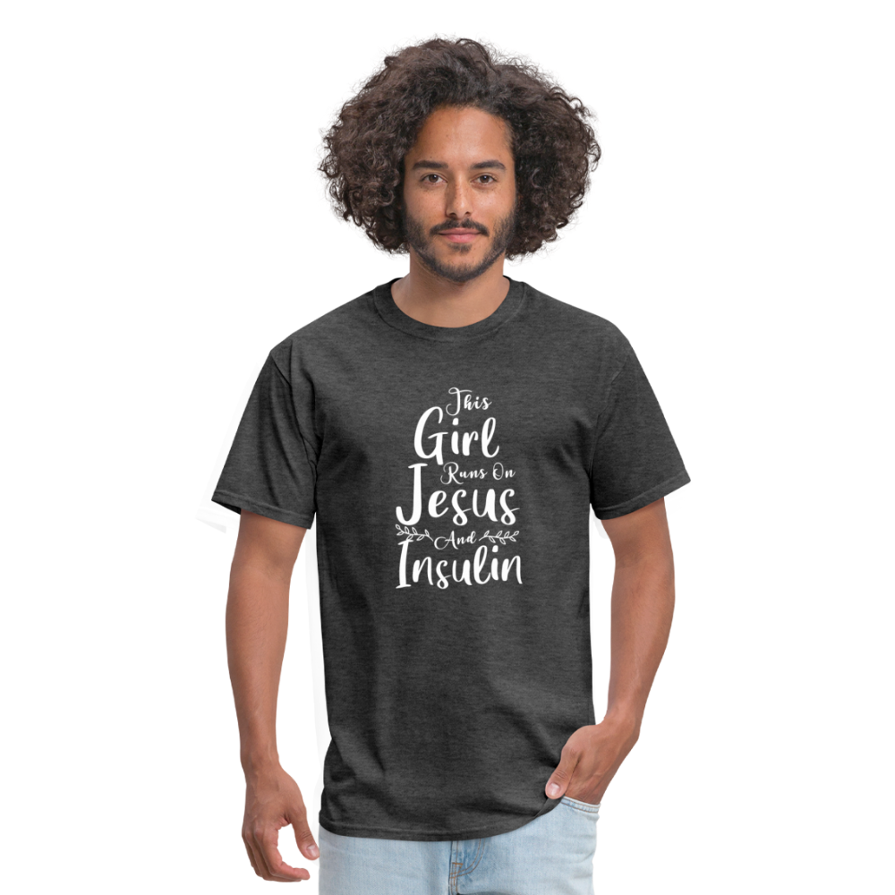 This Girl Runs On Jesus And Insulin Diabetes Awareness Unisex Classic T-Shirt - heather black