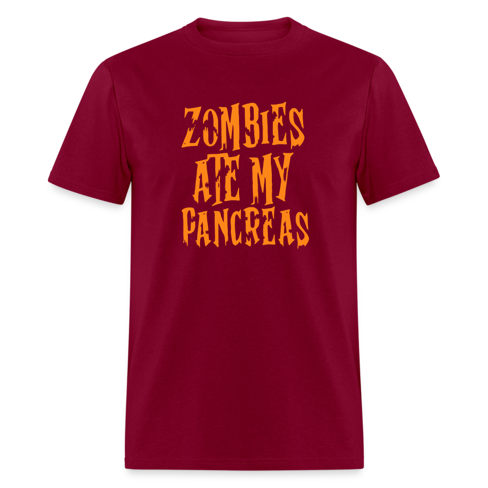 Zombies Ate My Pancreas Diabetic Humor Adult T-Shirt - burgundy