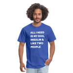 All I Need Is My Dog Insulin & Like Two People Funny Unisex Diabetes T-Shirt - royal blue