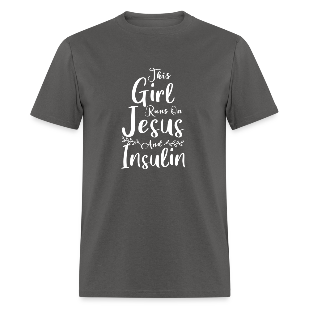 This Girl Runs On Jesus And Insulin Diabetes Awareness Unisex Classic T-Shirt - charcoal