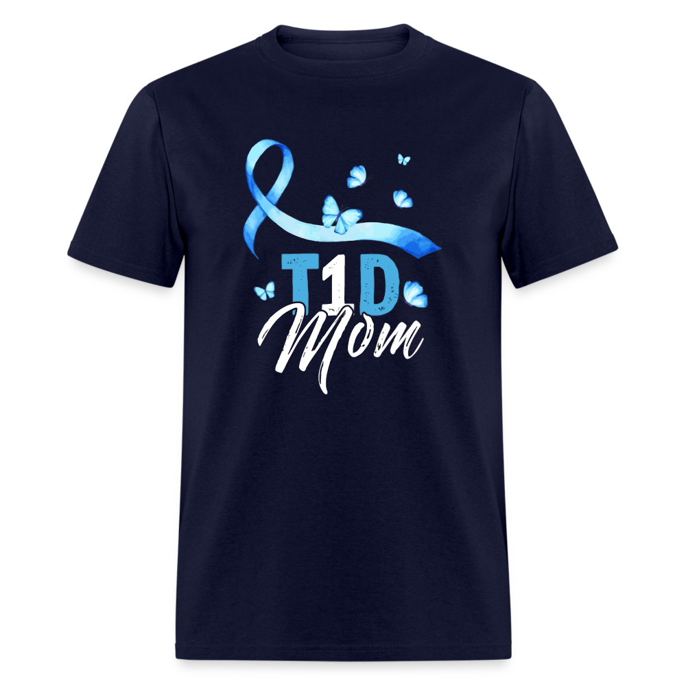 T1D Mom Blue Diabetes Ribbon Awareness Unisex Classic T-Shirt - navy