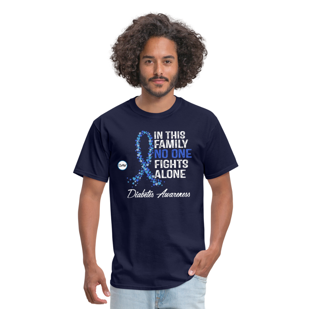 Family No One Fights Alone Diabetes Awareness Adult Unisex T-Shirt - navy