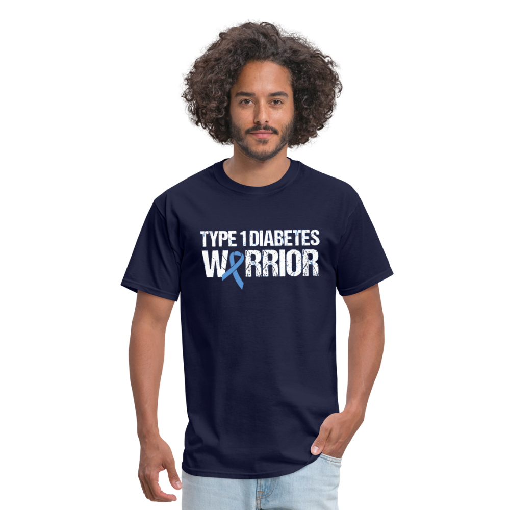 Type 1 Diabetes Warrior Blue Ribbon Pride T-Shirt - navy