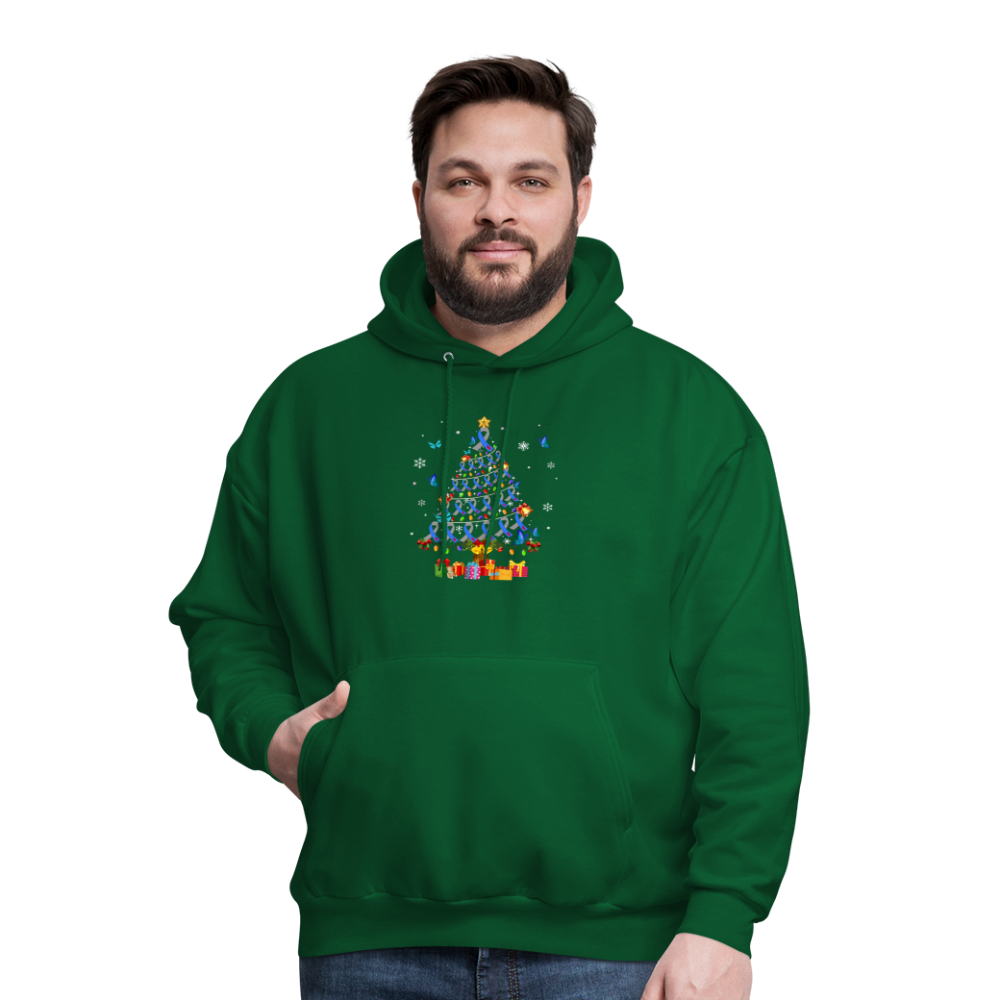 Diabetes Awareness Blue Ribbon Holiday Christmas Tree Sweater - forest green