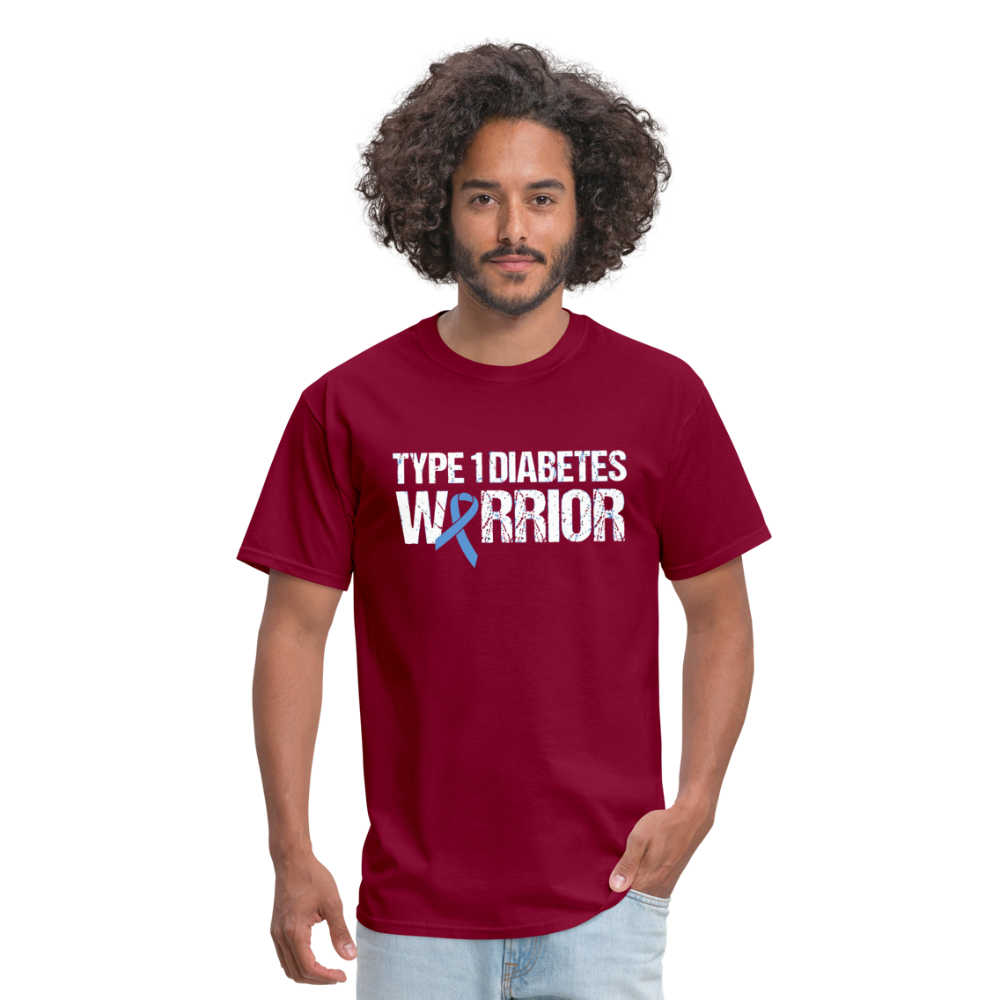 Type 1 Diabetes Warrior Blue Ribbon Pride T-Shirt - burgundy