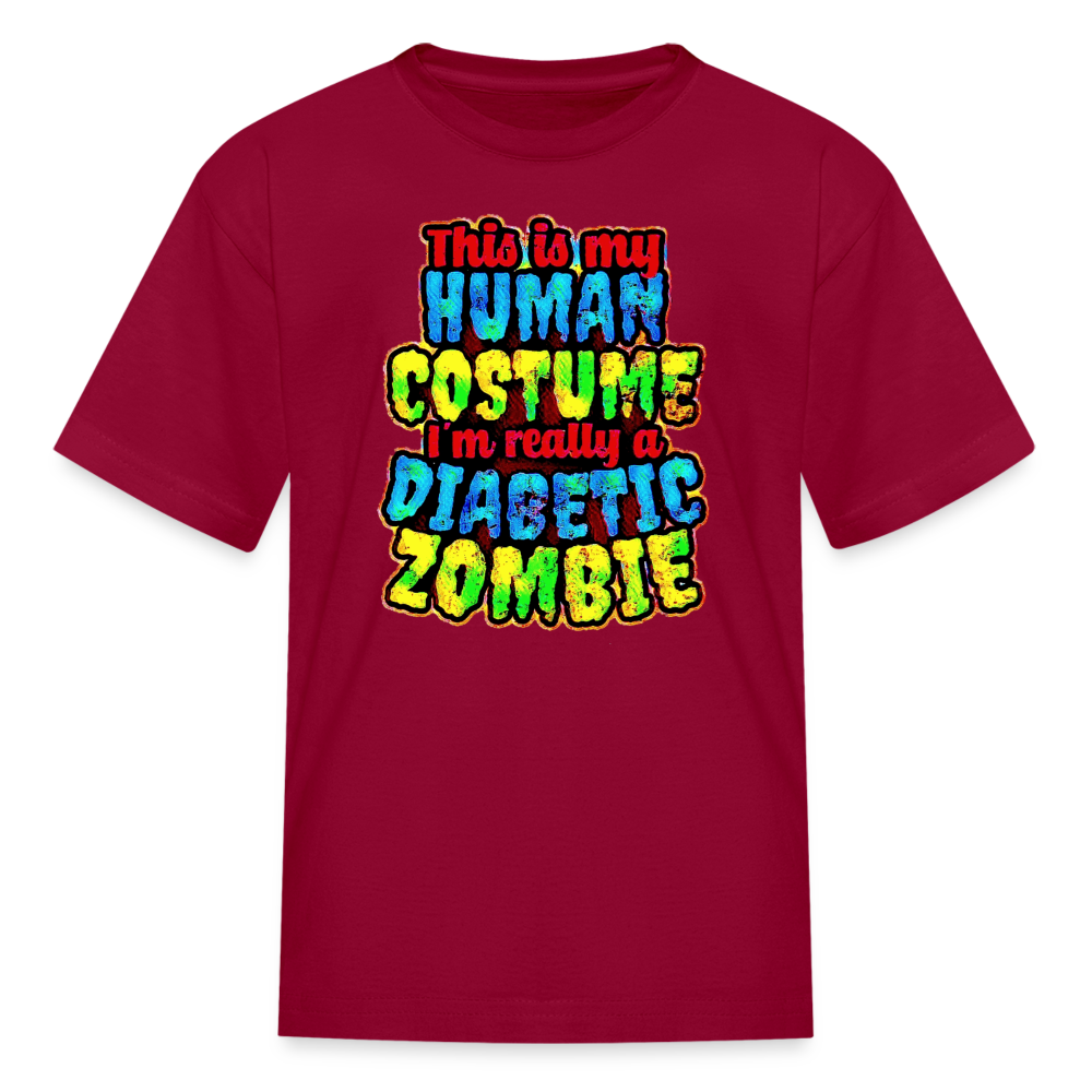 Human Costume & Diabetic Zombie Halloween Funny Kids Youth T-Shirt - dark red