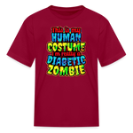 Diabetic zombie Halloween Type 1 diabetes kids T-shirt in dark red