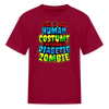 Human Costume & Diabetic Zombie Halloween Funny Kids Youth T-Shirt - dark red