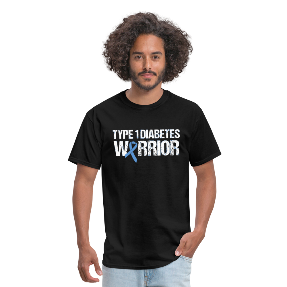 Type 1 Diabetes Warrior Blue Ribbon Pride T-Shirt - black