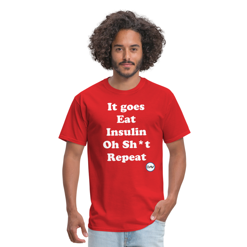 It goes Eat Insulin Oh Sh*t Repeat Parody Unisex Classic T-Shirt - red