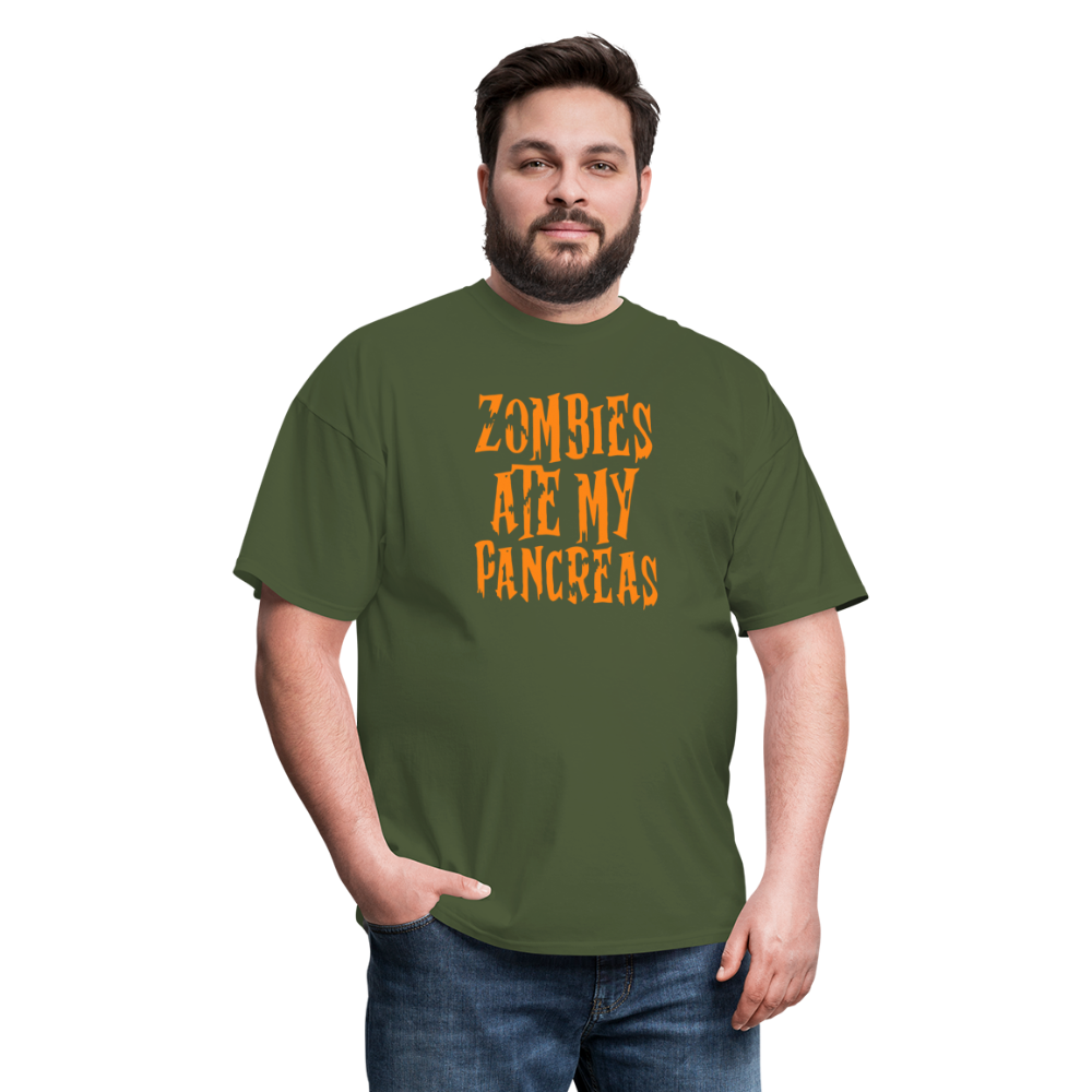 Zombies Ate My Pancreas Diabetic Humor Adult T-Shirt - military green