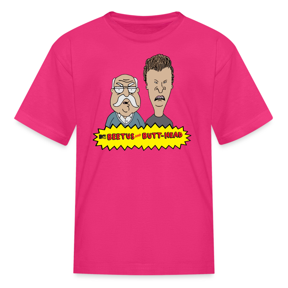 Beetus and Butthead kids diabetes humor T-shirt in fuchsia