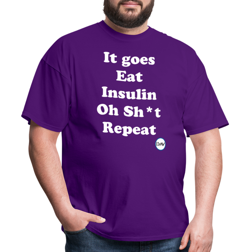 It goes Eat Insulin Oh Sh*t Repeat Parody Unisex Classic T-Shirt - purple