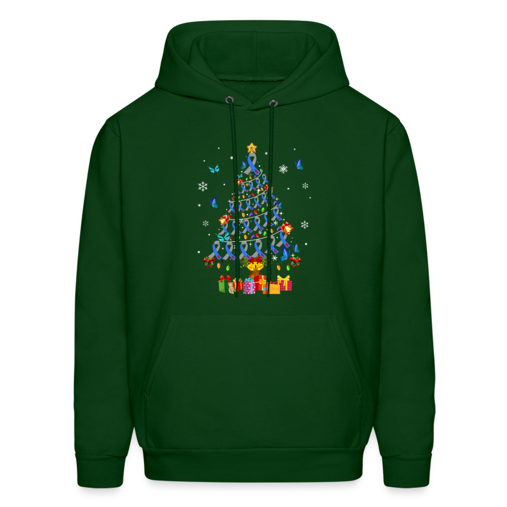 Diabetes Awareness Blue Ribbon Holiday Christmas Tree Sweater - forest green