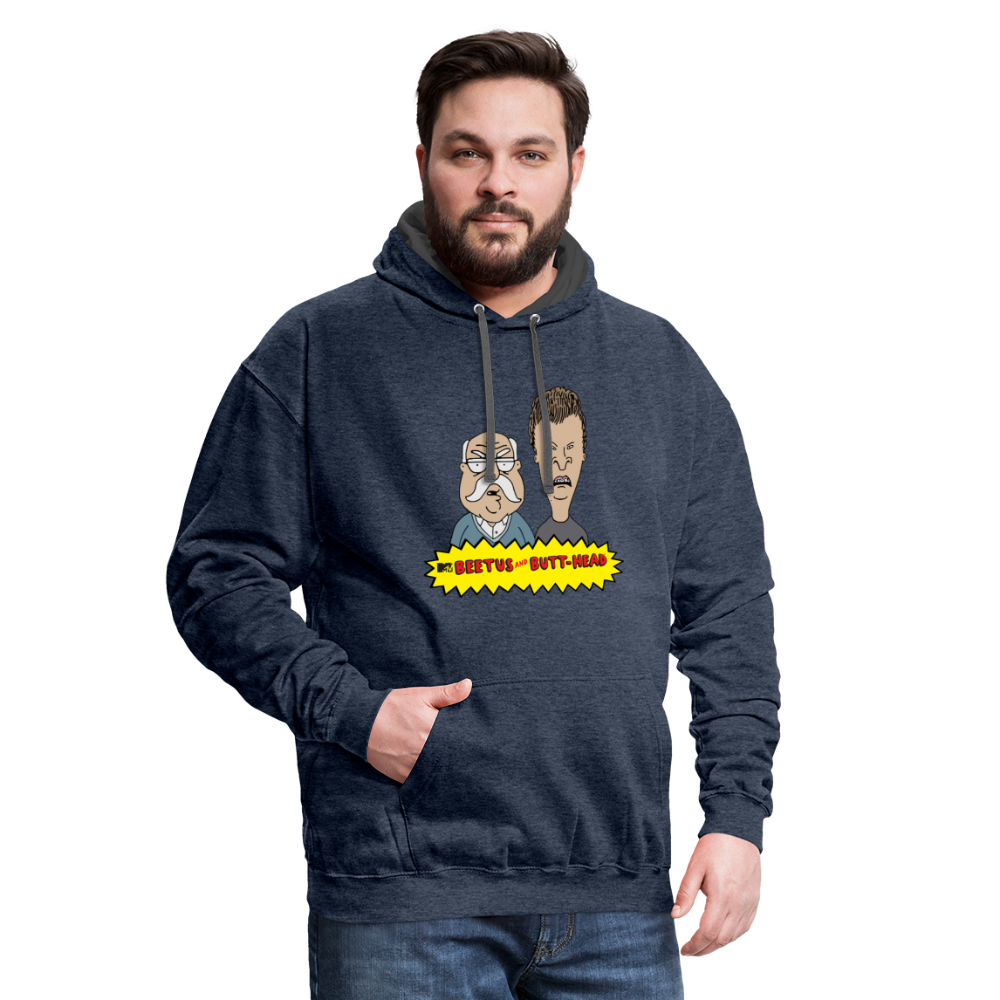 Beetus and Butthead "W. Brimley Mashup"  Premium Adult Hoodie - indigo heather/asphalt