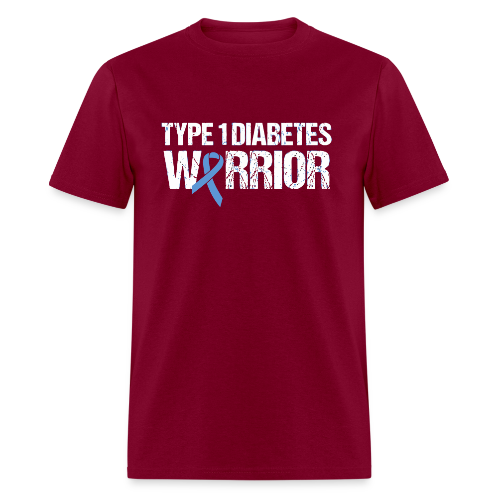 Type 1 Diabetes Warrior Blue Ribbon Pride T-Shirt - burgundy