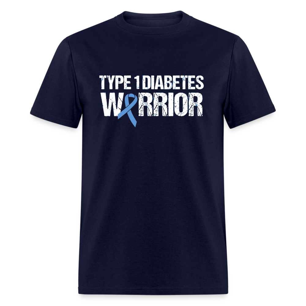 Type 1 Diabetes Warrior Blue Ribbon Pride T-Shirt - navy